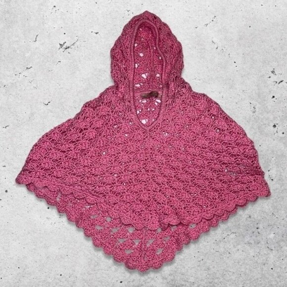 Juicy Couture Knit Cape Hooded Crochet Boho Chic Draped Fit Breathable Pink W OS - Picture 1 of 10